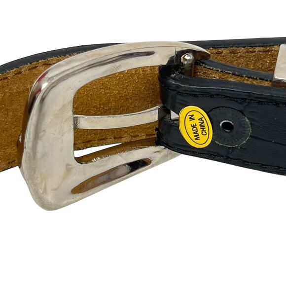 Western Style Genuine Leather Belt with Silvertone Buckle Set - Black - Size L - Picture 7 of 7